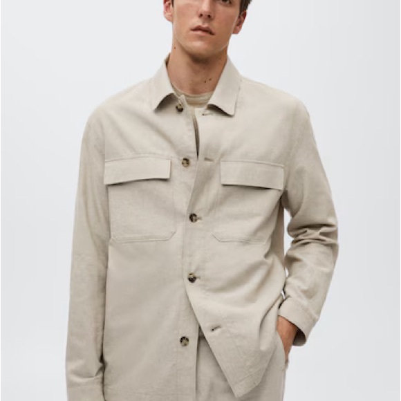 Men's Beige linen Casual Jacket - Picture 1 of 1